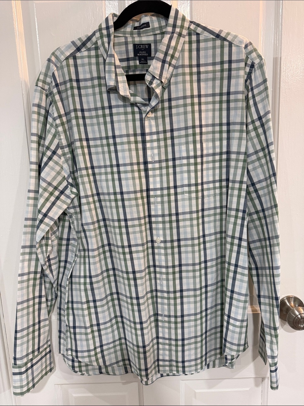 J. Crew Men’s Plaid Button-Up Shirt in White, Green & Navy